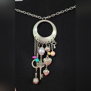Silver Charm Necklace with Colorful Beads